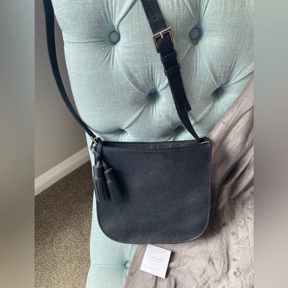 Kate Spade Black Pebbled Leather Crossbody Satchel Bag, Tassel Detail, Like New - Picture 11 of 13